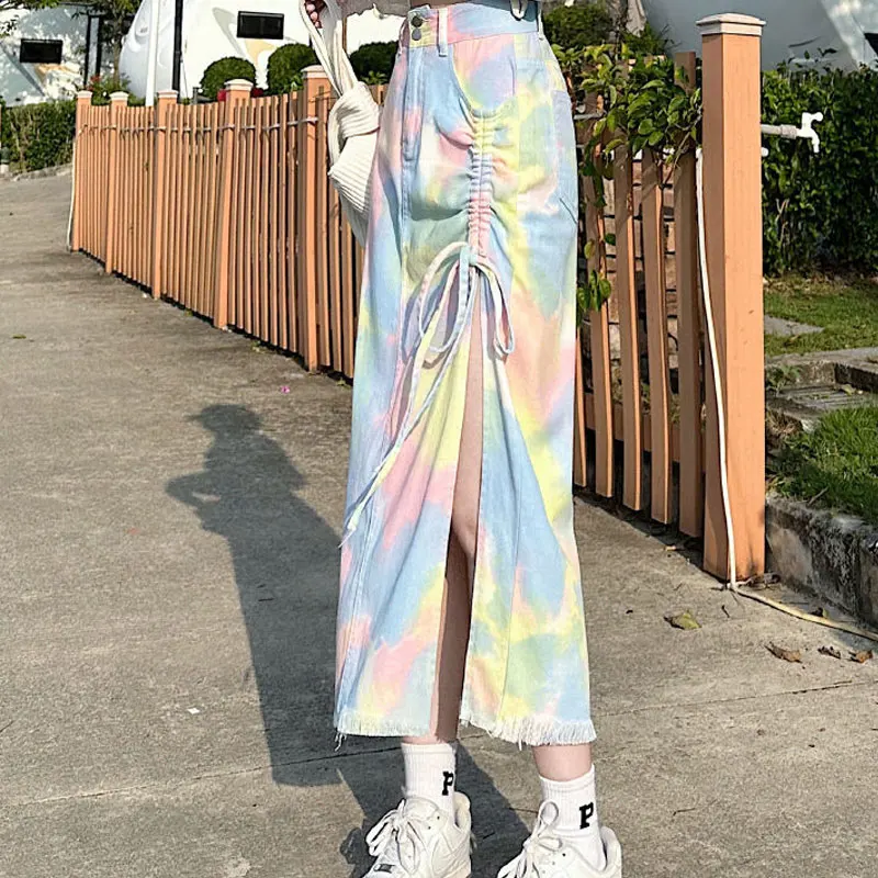 

Женская одежда, модная свободная яркая Милая юбка на завязках с принтом на завязках и молнии в молодежном стиле