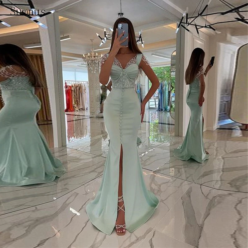 

Sumnus Luxury Mermaid Prom Dresses Stain High Slit Glitter Beadings Evening Dresses Robes De Soirée 2022 Party Grown Custom Make