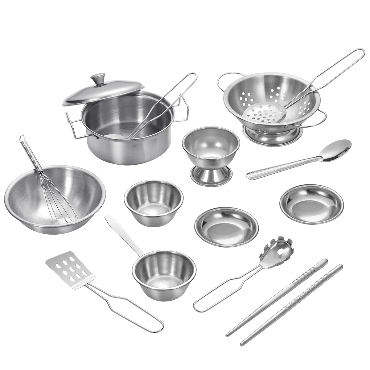 

16 Stainless Steel Cookware Playset, Kitchen Pretend Cooking Toys Play Pots and Pans Set with Cooking Utensils for kids