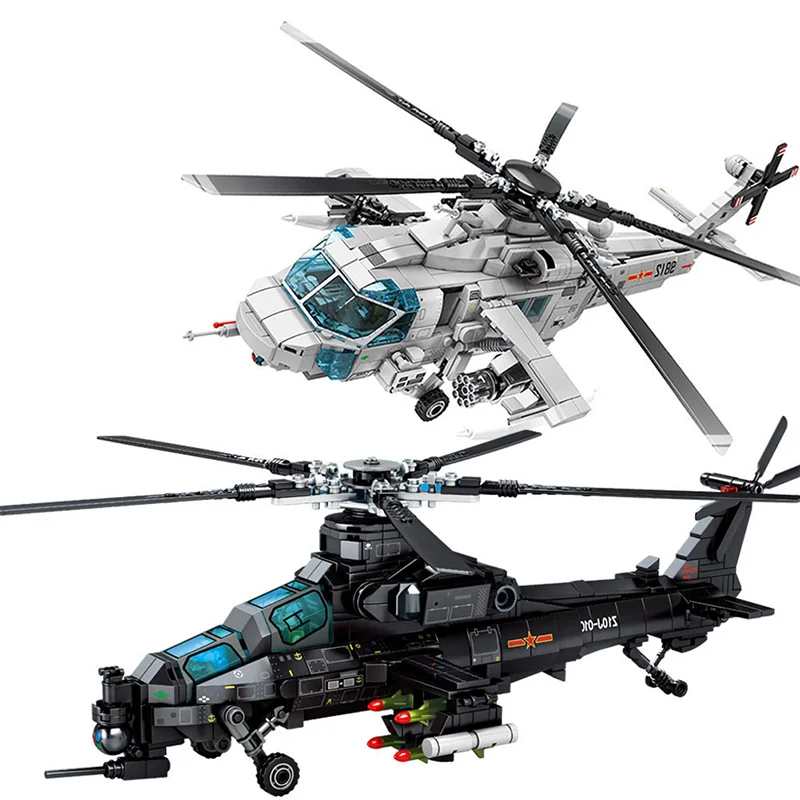 

Military Aircraft Z-20 Attack Helicopter Building Blocks Armed Soldiers Airplane Model Bricks Kids Toys For Birthday Gifts