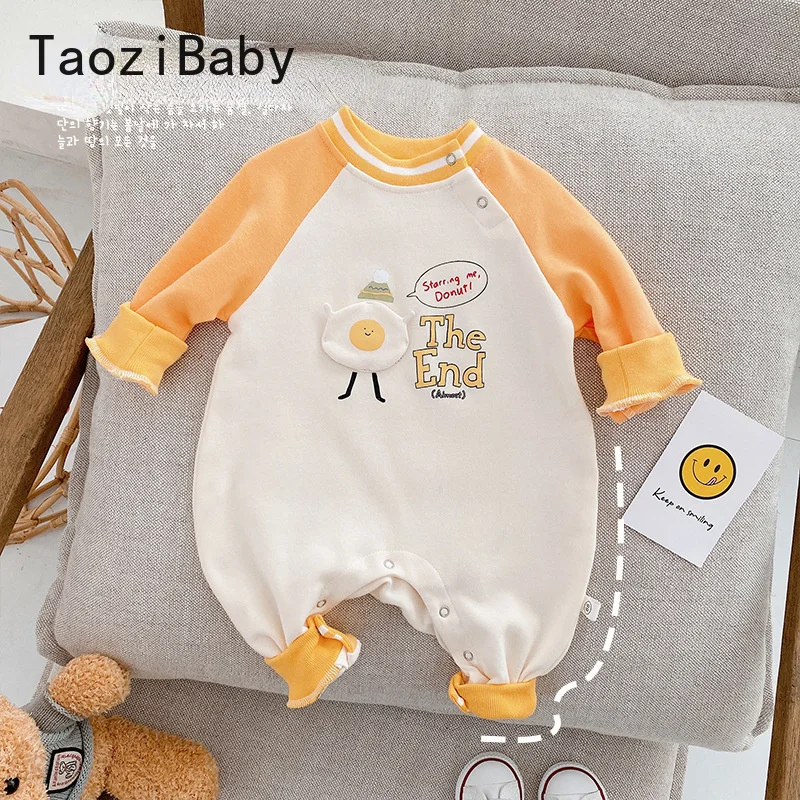 

Детский комбинезон с рисунком яиц в западном стиле для девочек и мальчиков детская цельная хлопковая одежда с длинными рукавами реглан с бу...