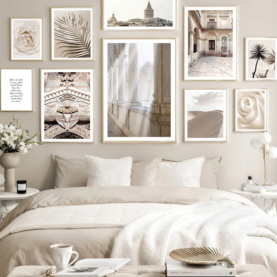 

Beige Flower Desert Palm Quote Architectural Wall Art Canvas Painting Nordic Posters And Prints Pictures For Living Room Decor