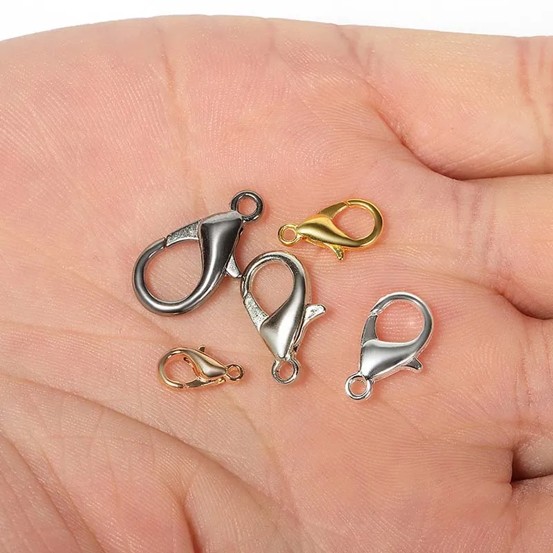 100pcs/Lot  10 12 14 16mm Lobster Clasps for Necklaces Bracelets DIY Bulk Hook Jewelry Making Findings Chain Closure Accessories