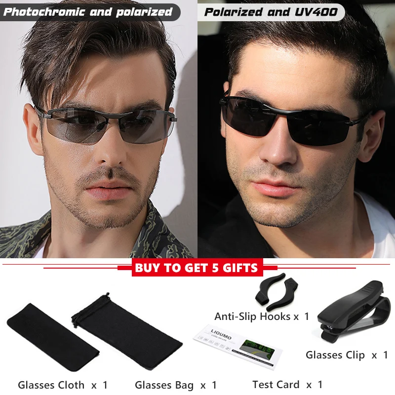 Очки солнцезащитные LIOUMO Мужские квадратные поляризационные фотохромные очки UV400