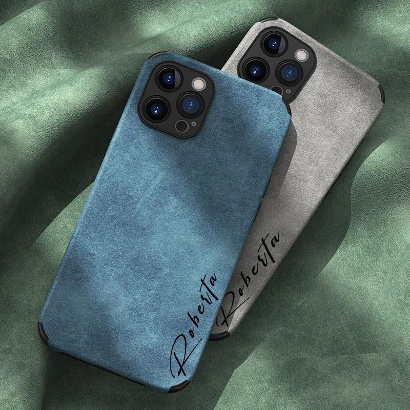Korean Personalised Case For iPhone 14 13 12 11 Pro Max Customized Name Lambskin Leather Luxury Cover 13 14 Pro Max Gifts DIY