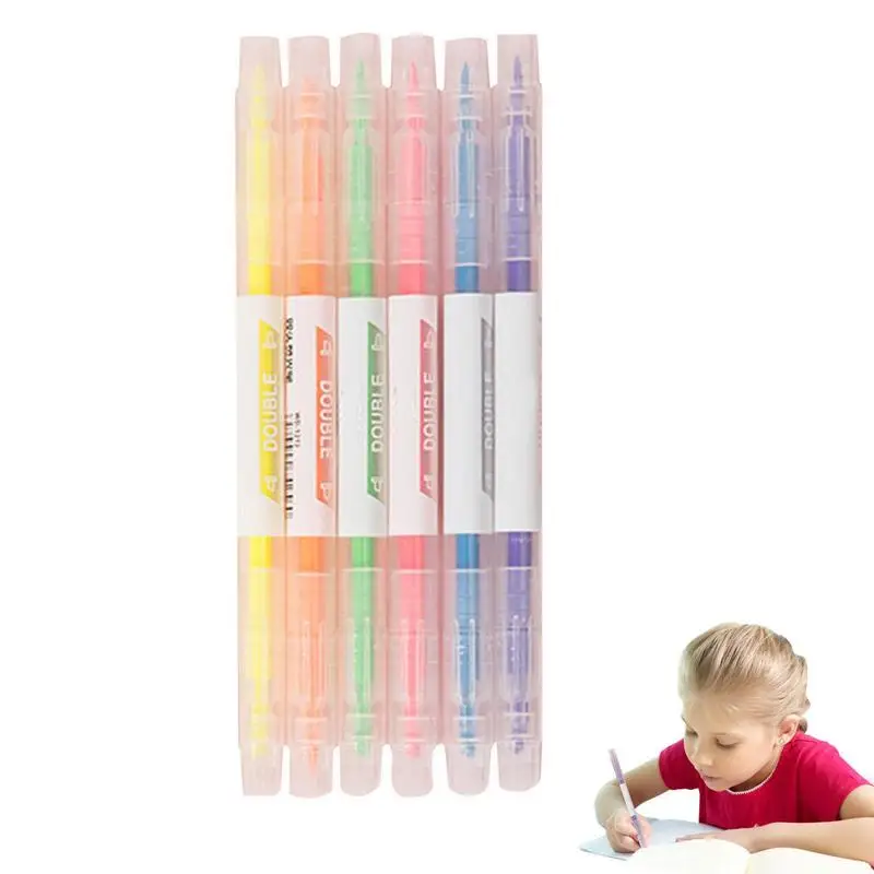 

Highlighter Pen Aesthetic Dual Tips Marker 6pcs Water Based Cute Highlighter For Handcrafted Doodling Drawing Writing