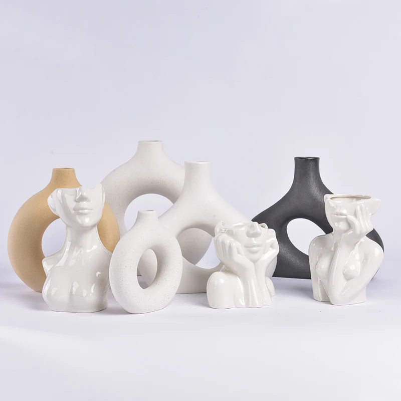 Керамическая ваза в скандинавском стиле украшения творческий портрет голова