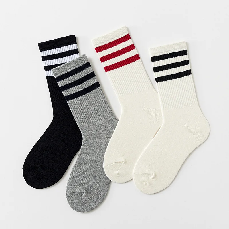 

Hot Sale Fashion Korea Harajuku Socks Street Hip Hop Skateboard Striped Mid Tube Socks Solid Color Breathable Cotton Socks