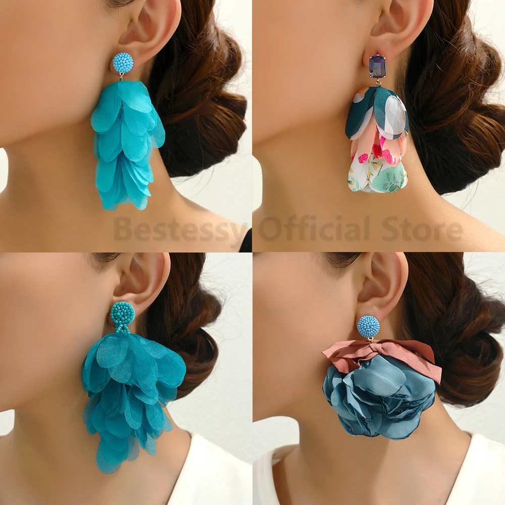 

Korean Fashion Big Flower Petals Handmade Pendant Statement Earrings For Women Bohemian Ethnic Luxury Elegant Femme Jewelry Gift