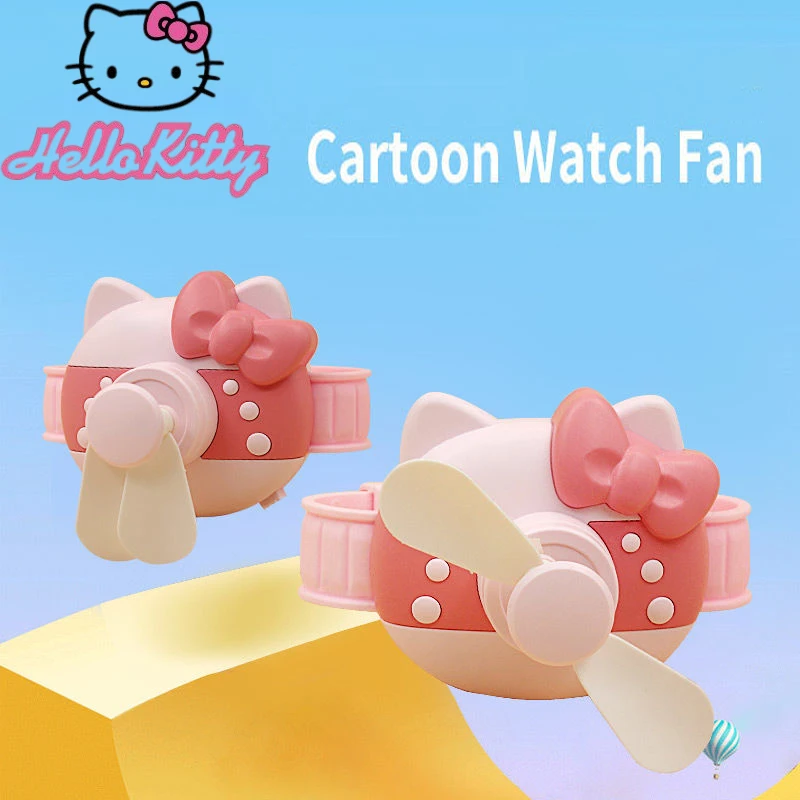 

Милые часы Hello Kitty Fan Sanrio мультфильм аниме мини Usb зарядка портативный студенческий КТ кошка ремешок на запястье вентилятор детский подарок д...