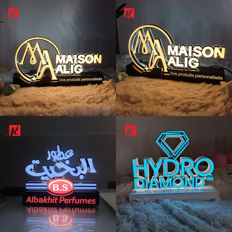 Фото Настольные акриловые LED-буквы Kexian для офиса, 3D LED-надписи для ресепшена, отдельно стоящие, для установки на стол №1