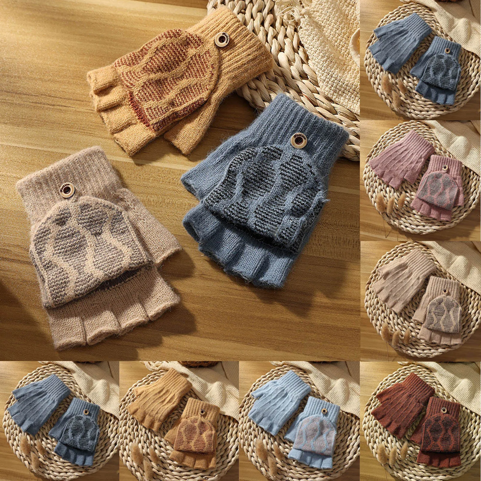 

Gloves Mittens Women Cold Weather Women Autumn And Winter Cute Solid Color Fingerless Cute Flip Button Warm Thickened Gloves