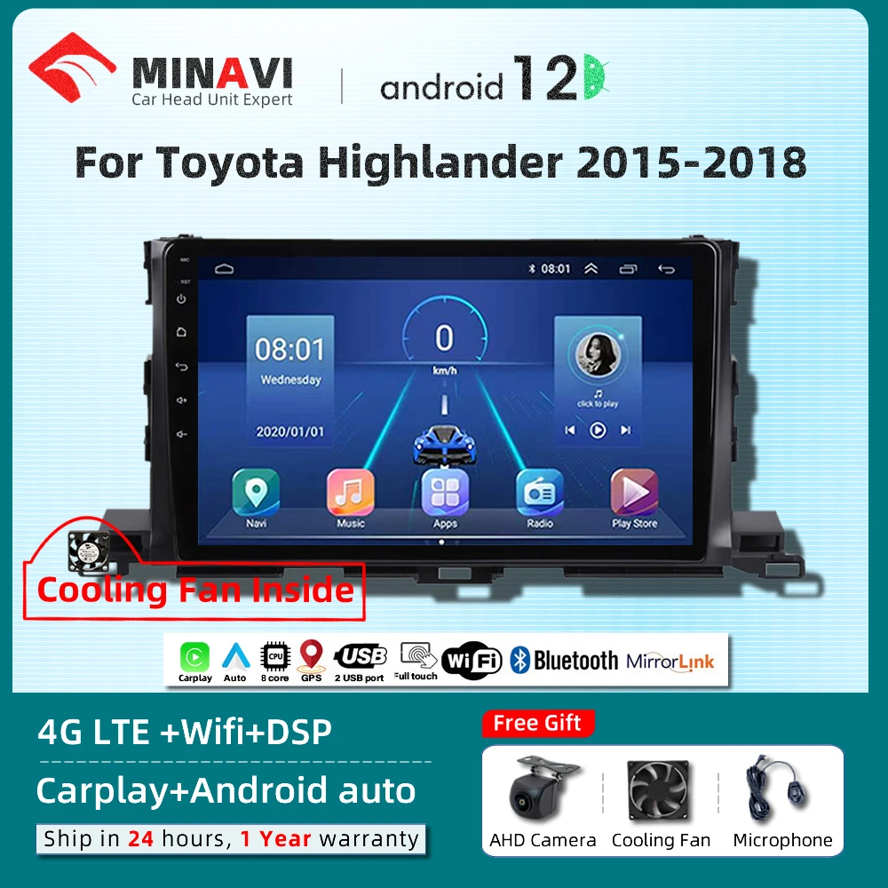 

10" Android Player For Toyota Highlander 3 XU50 2015/2016/2017/2018 Carplay Car Head Unit Radio Stereo Multimedia GPS DVD 4G LTE