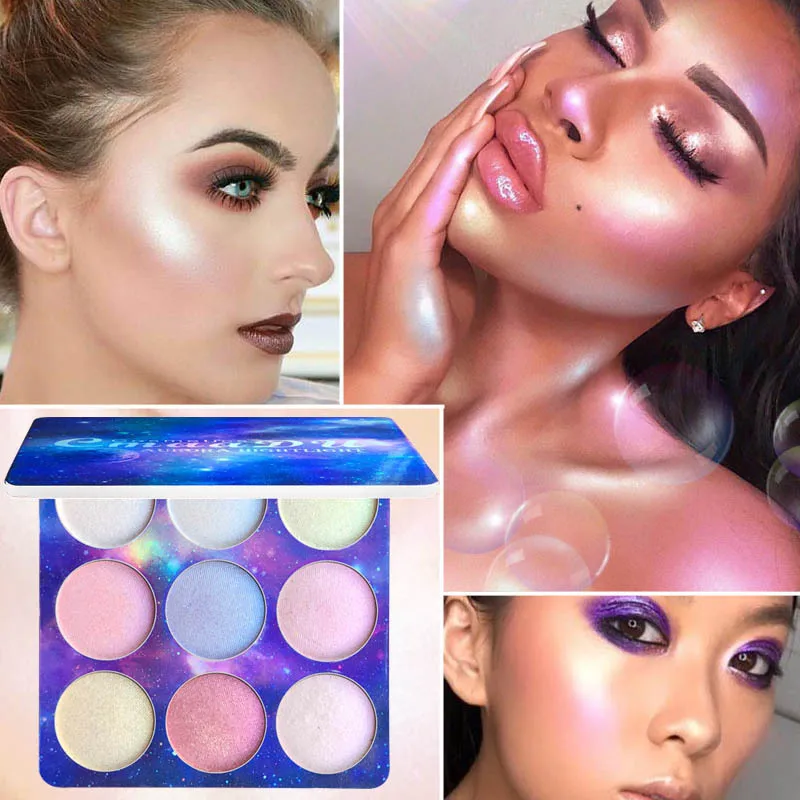 

9 Color Eyeshadow Highlighting Powder Eye Shadow Plate Chameleon Highlight Polarized Bronzing Powder Repair Highlighter for Face