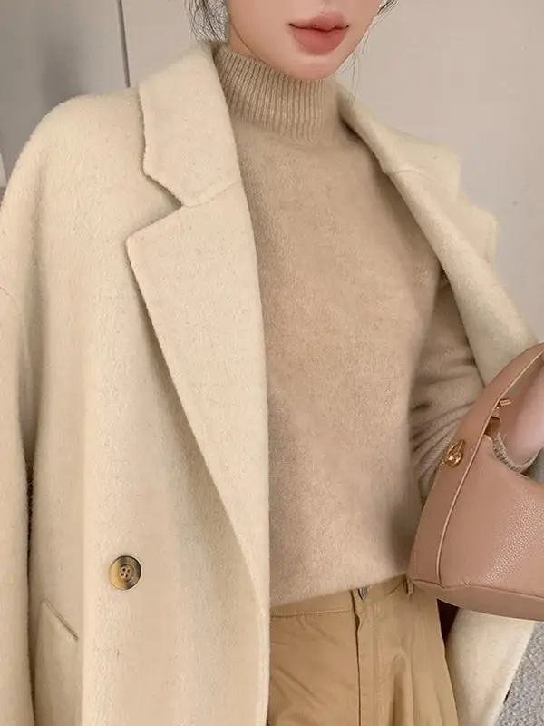 2024 Autumn and Winter New Pure Wool Sweater Women Thickened Half-high Collar Loose Angora Knitted Bottoming Shirt