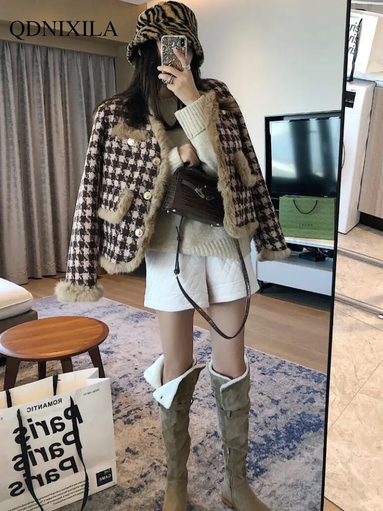 Autumn Winter Fur Coat 2022 Add Velvet Padded Temperament Small Fragrance Coat Women's Short Fashion Woolen Coat Jacket Women