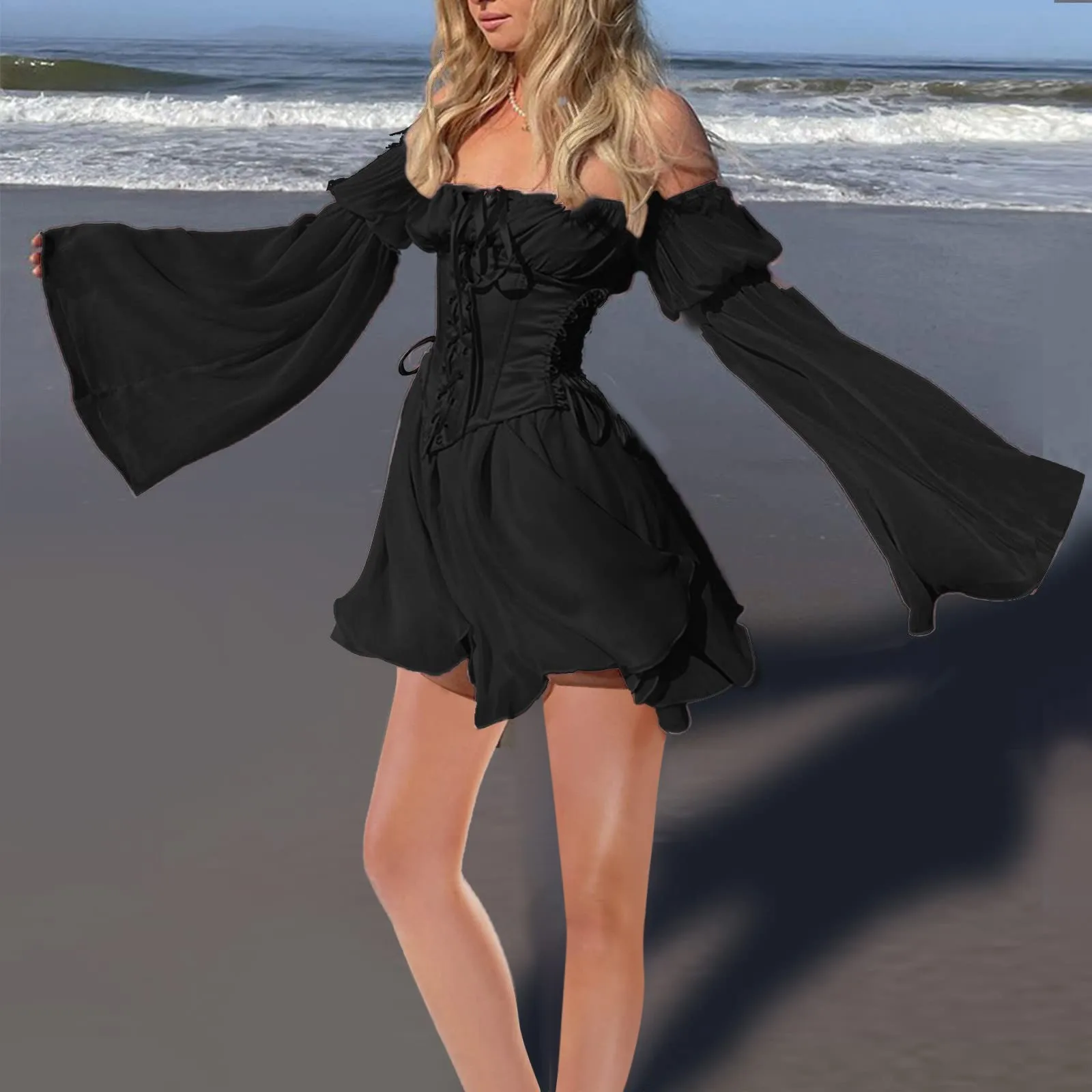 Осеннее шифоновое сексуальное мини-платье с открытыми плечами женское платье