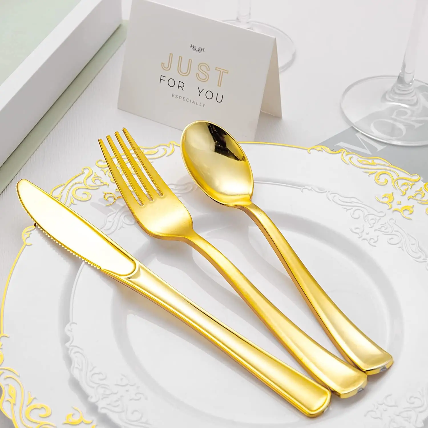 75 Pieces Gold Plastic Silverware- Party Flatware Set-Heavyw