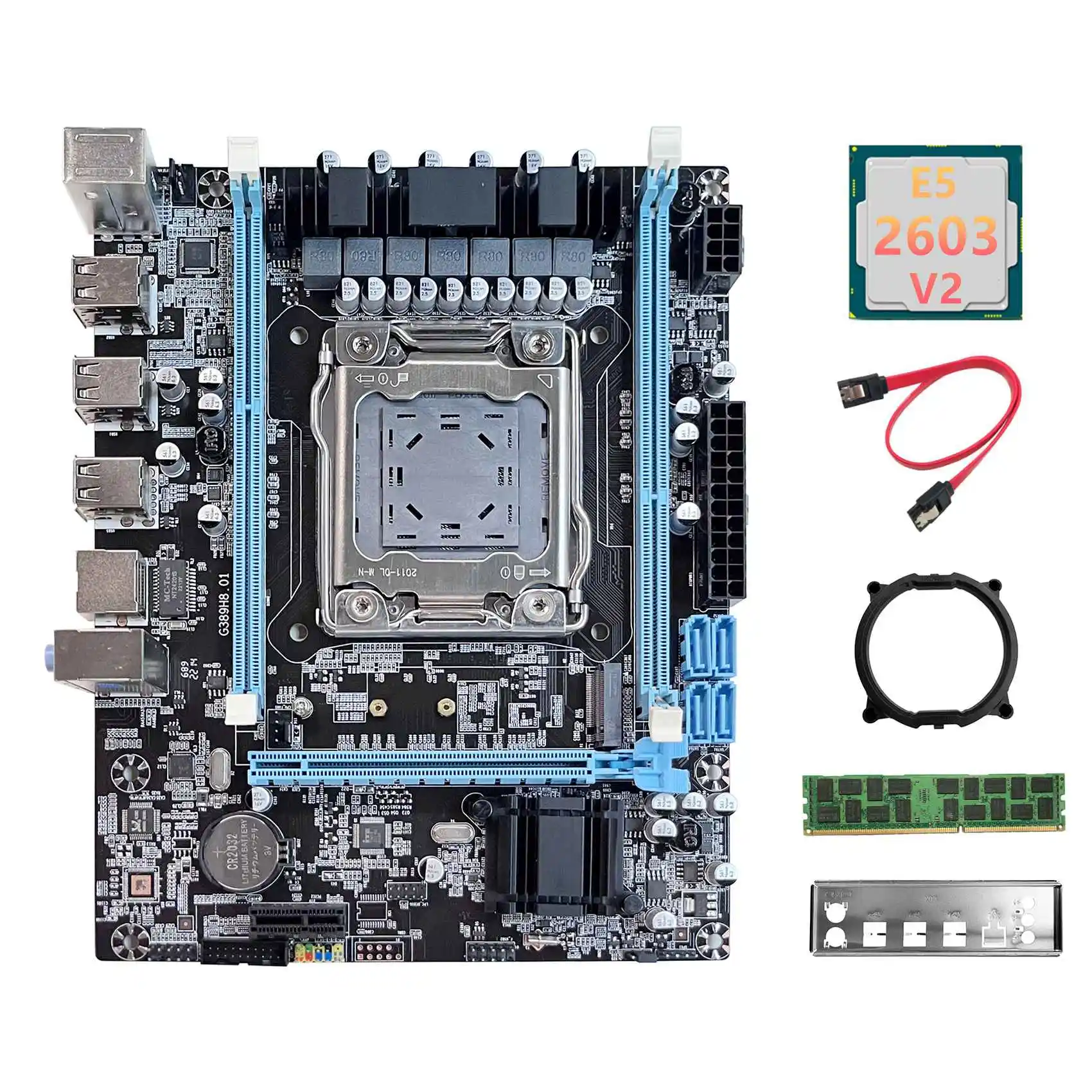 

X79 Motherboard V389+E5 2603 V2 CPU+DDR3 RECC 4GB 1333Mhz RAM+SATA Cable+Baffle+Bracket M.2 NVME LGA2011 for CF LOL PUBG