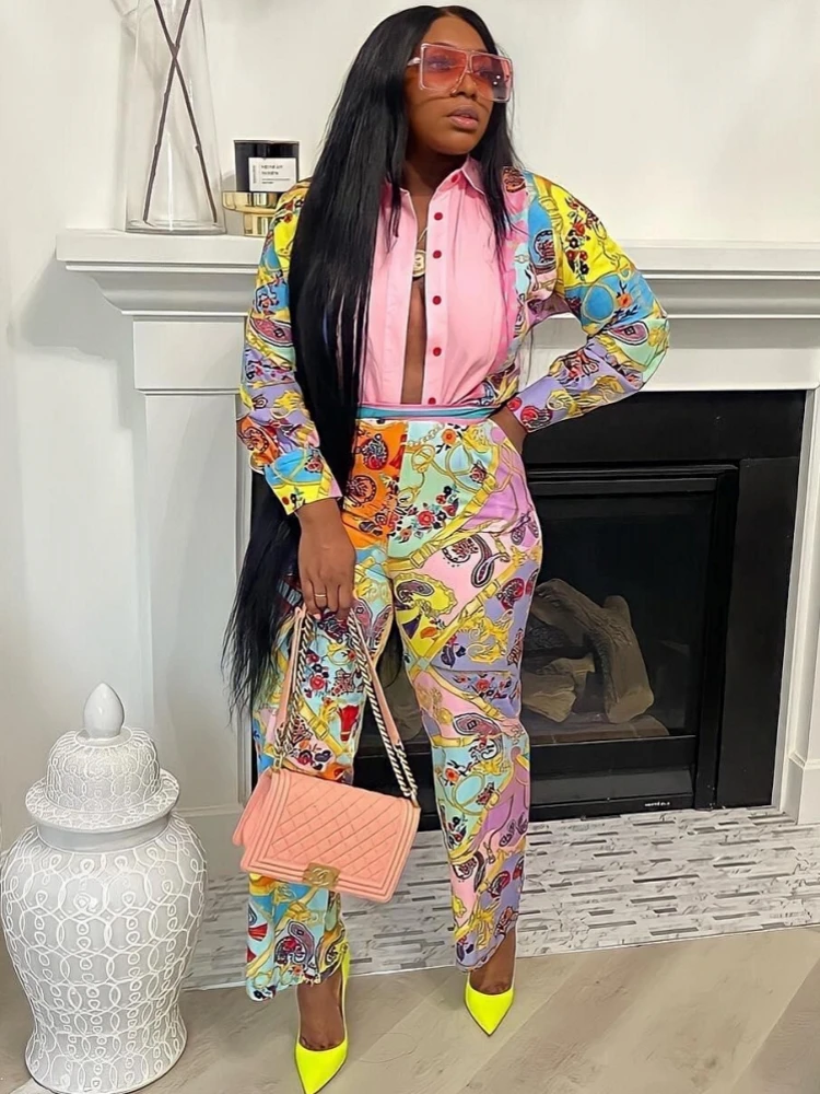 

2 Piece Sets African Sets For Women New African Print Elastic Bazin Baggy Pants Rock Style Dashiki Famous Suit Lady Outfits