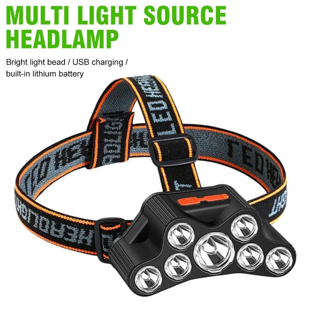 

7 LED Flashlight USB Rechargeable Lithium Battery Headlight Strong Light 4 Modes Waterproof Outdoor Emergency Flashlight