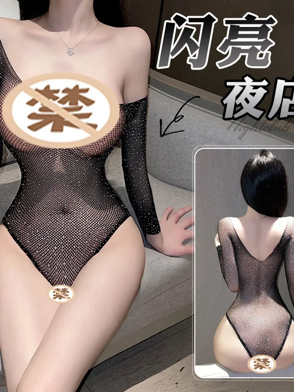 Нижнее белье сексуальная прозрачная сетчатая ткань Униформа боди-костюмы черный