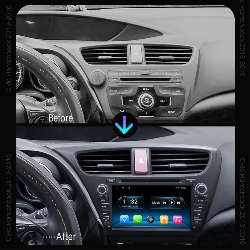 8-ядерный HD-экран DSP KAIER Android 10 для Civic Hatchback 2012-2017 автомобильный стерео DVD