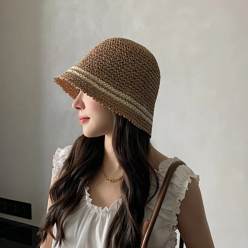 

Women Hollow Sun Hat Knitted Fisherman Hat Handmade Crochet Basin Hat Spring Summer Sunscreen Sun Hats Female Panama LM84