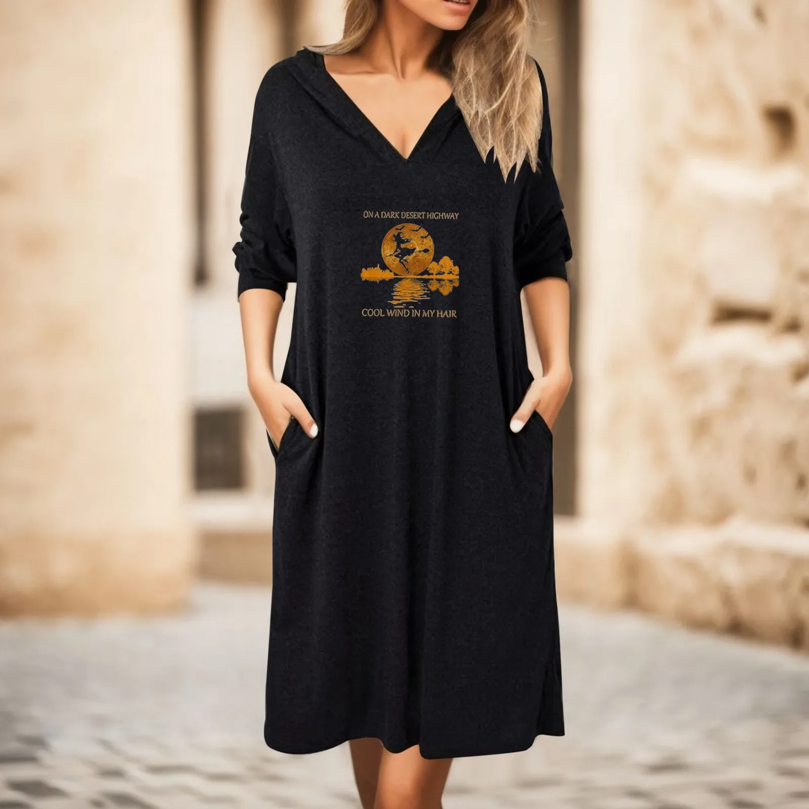 

Women's Casual Loose Long Sleeve Hooded Pocketed Floral Print Maxi Dress For Spring And Autumn Dress for Women off Shoulder