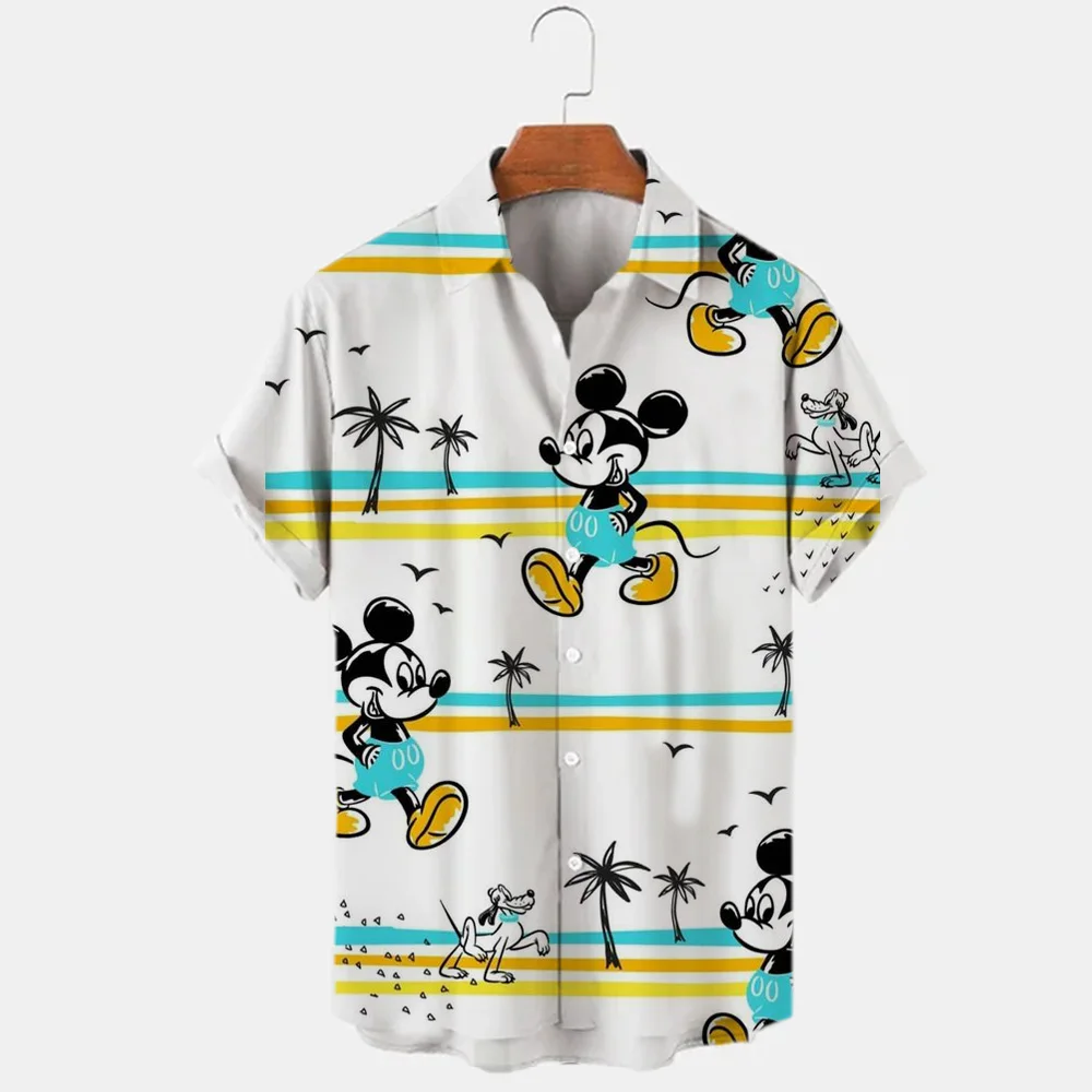 

Summer New Fashion Trend Vintage Style Boutique Top 3D Print Disney Donald Duck Mickey and Minnie Oversized Lapel Men's Shirt