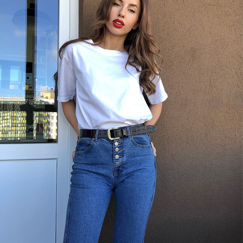 

Women's T-shirts Cotton T Shirt Solid Tops Lady Femme Tee Oversized T Shirt White O Neck Short Sleeve T-shirt Female Clothing