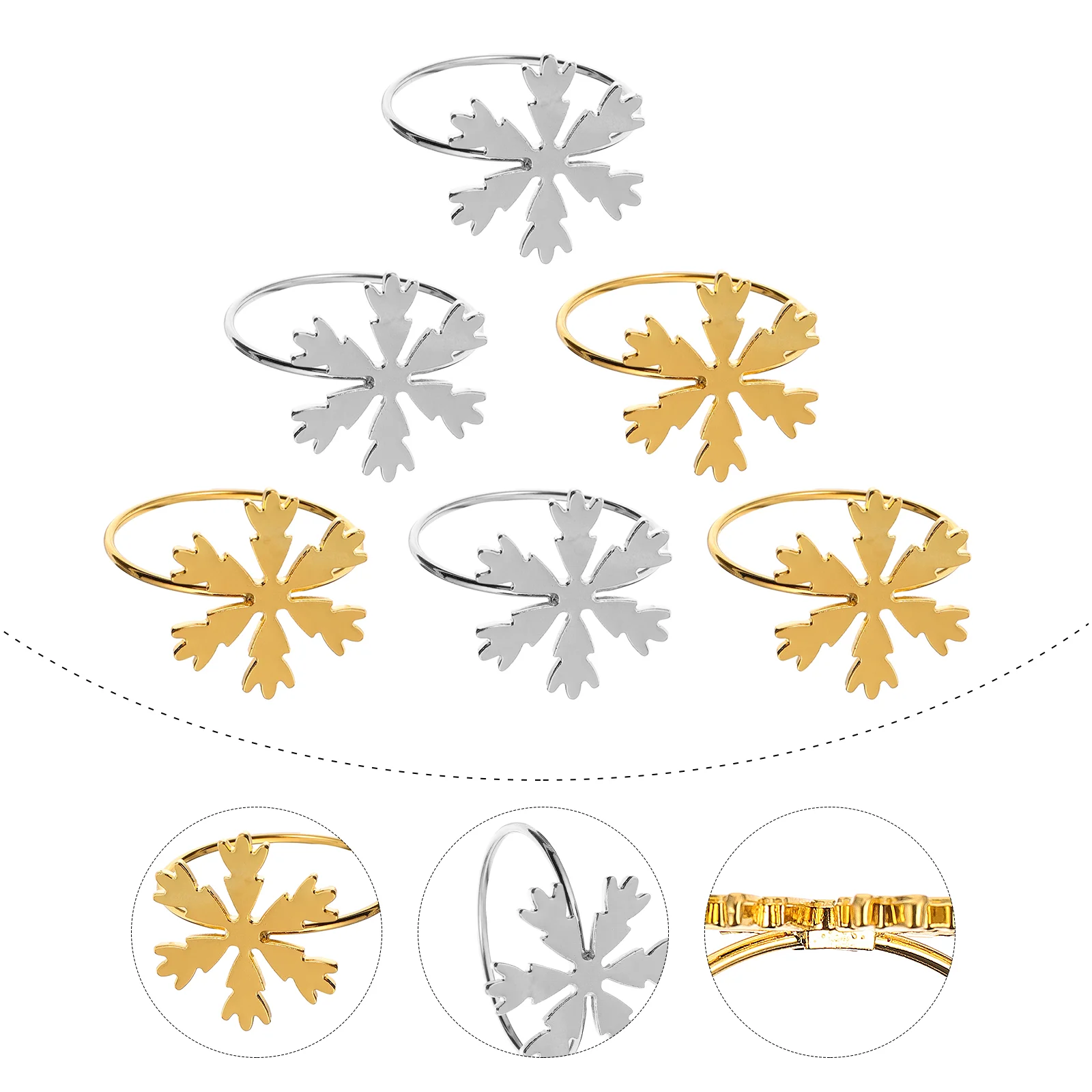

6pcs Christmas Delicate Snowflake Napkin Holders Napkin Buckles (Golden, Silver)