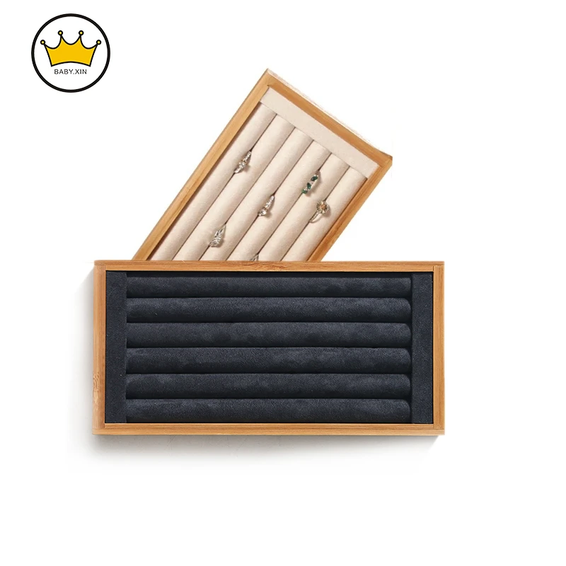 

Ring Holder Rack Display Stand Tray Suedette Multi-function Bamboo Jewelry Display