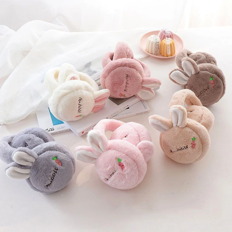 

Winter Cute Rabbit Ears Carrot Plush Keep Warm Earmuff Telescopic Soft Folding Women Child Ear Muffs for Girls Gift Ear Warmers