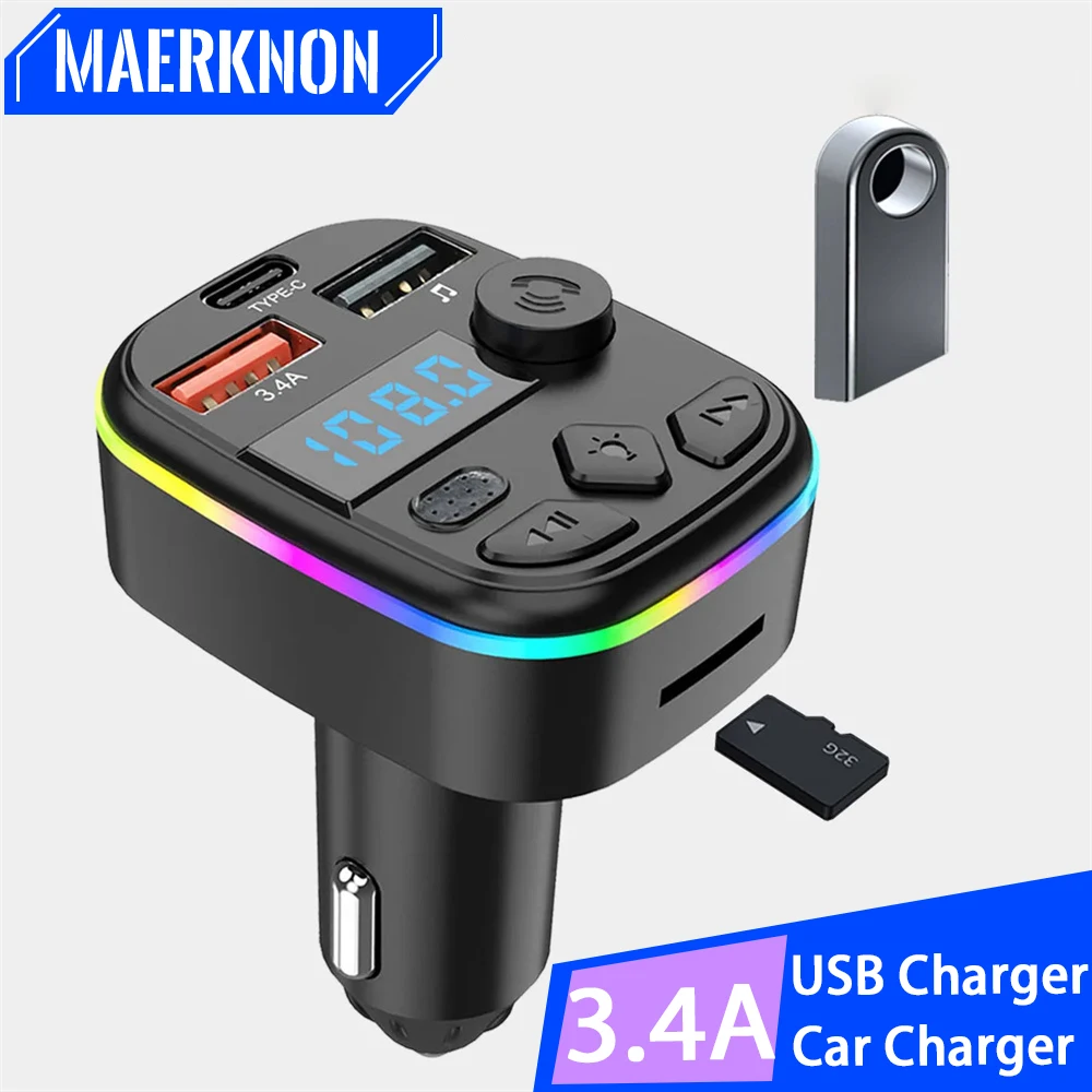 Bluetooth 5 0 Тип C Автомобильное зарядное устройство Автомобильный MP3-плеер Поддержка