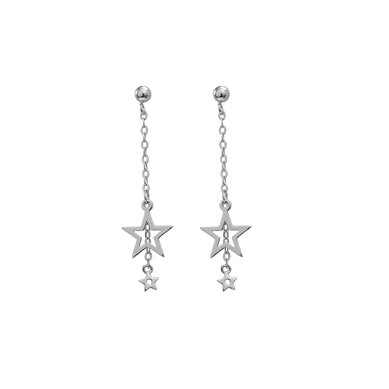 

S925 Sterling silver five-pointed star earrings tassel design feeling star advanced feeling cold wind earrings new fashion