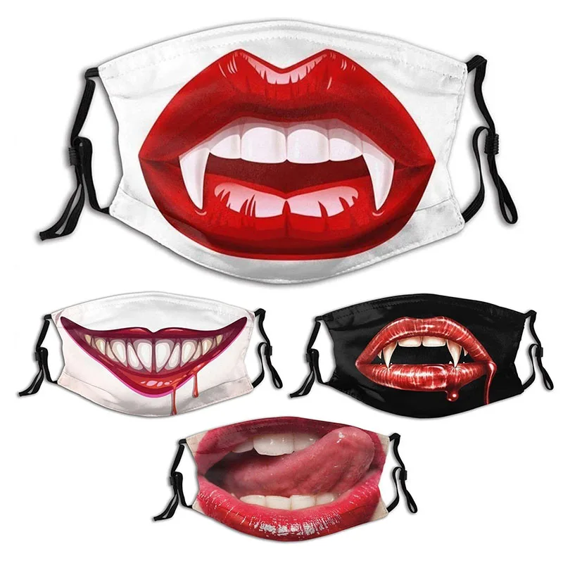 

Female Horror Teeth Unisex Cotton Facial Mask Reusable Face Warm Windproof Masks Halloween Cosplay Masks
