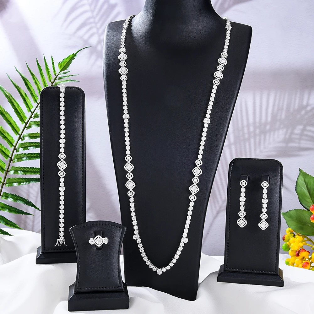 

Jimbora оригинальные роскошные 4 шт. набор ювелирных изделий для африканских женщин Дубай искусственный циркон Кристалл Дубай свадебный набор ювелирных изделий подарок