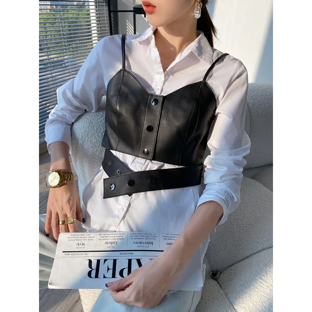 2022 Women Slim Sheepskin Tube Top Genuine Leather Vest G20