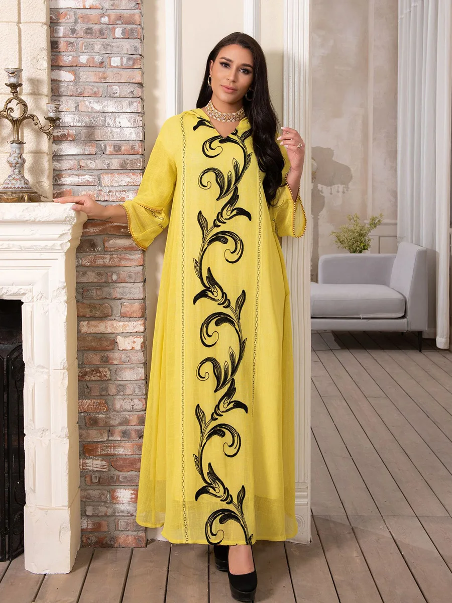 

Eid Mubarak Abayas For Women Muslim Fashion Hooded Dress Embroidery Elegant Gown African Cardigan Caftan Marocain Cardigan Abaya