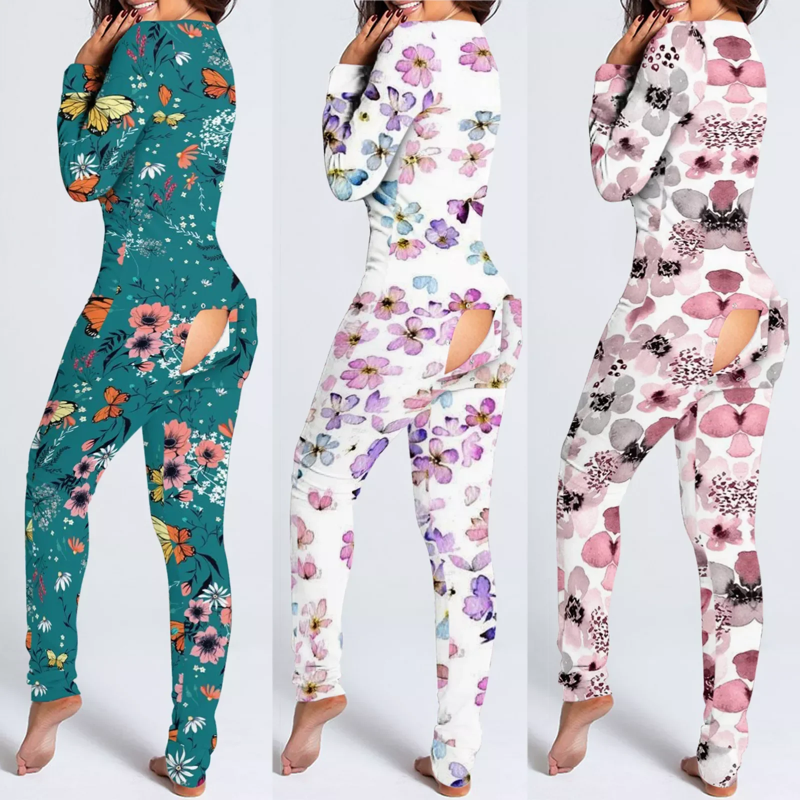 

Пикантная женская пижама с вырезом, функциональная Пижама для взрослых на пуговицах с клапаном, повседневный клубный комбинезон с длинным ...