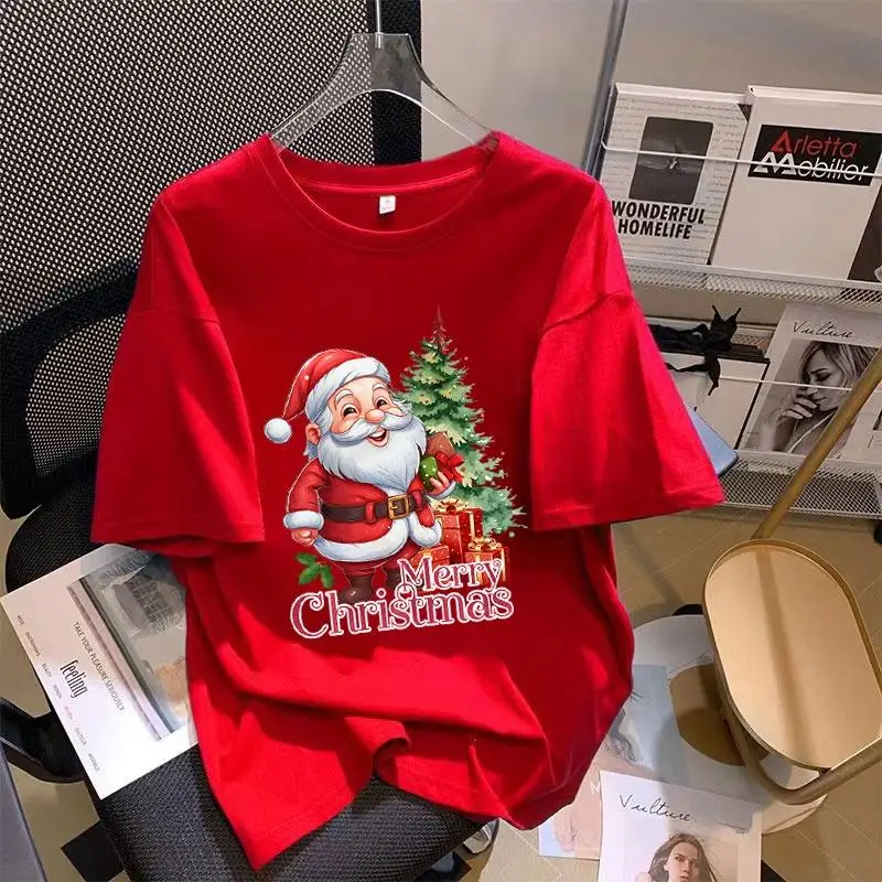 2024 новогодняя футболка женская рождественская одежда свободная повседневная