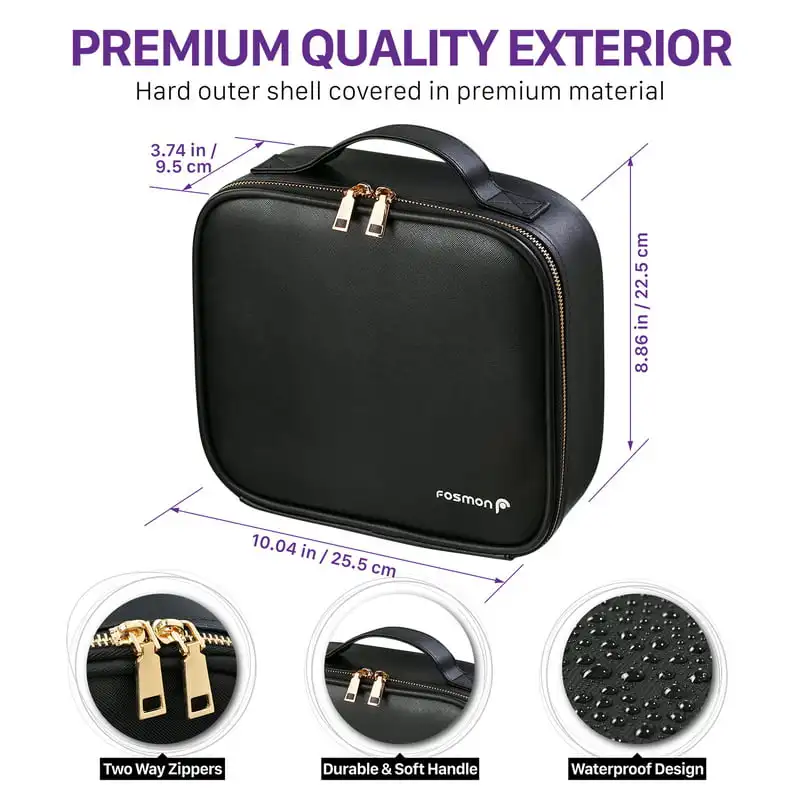 High Quality Professional Multifunctional Portable Small Black Travel Makeup Bag with Adjustable Dividers and Carry Strap, Perfe