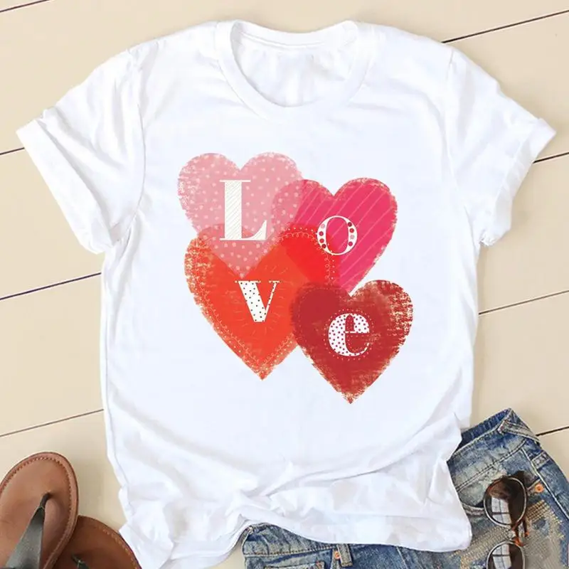 

Women Short Sleeve Sweet Love Watercolor 90s Graphic Tee T-shirts Female Ladies Fashion Casual Clothing Summer Tshirt Clothes