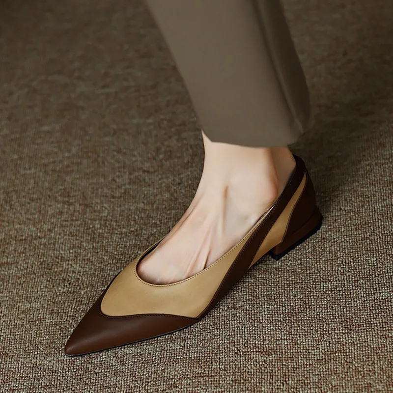 New Women's Flats Boat Shoes Pointed Toe Slip on Office for Lady Leather Shoes