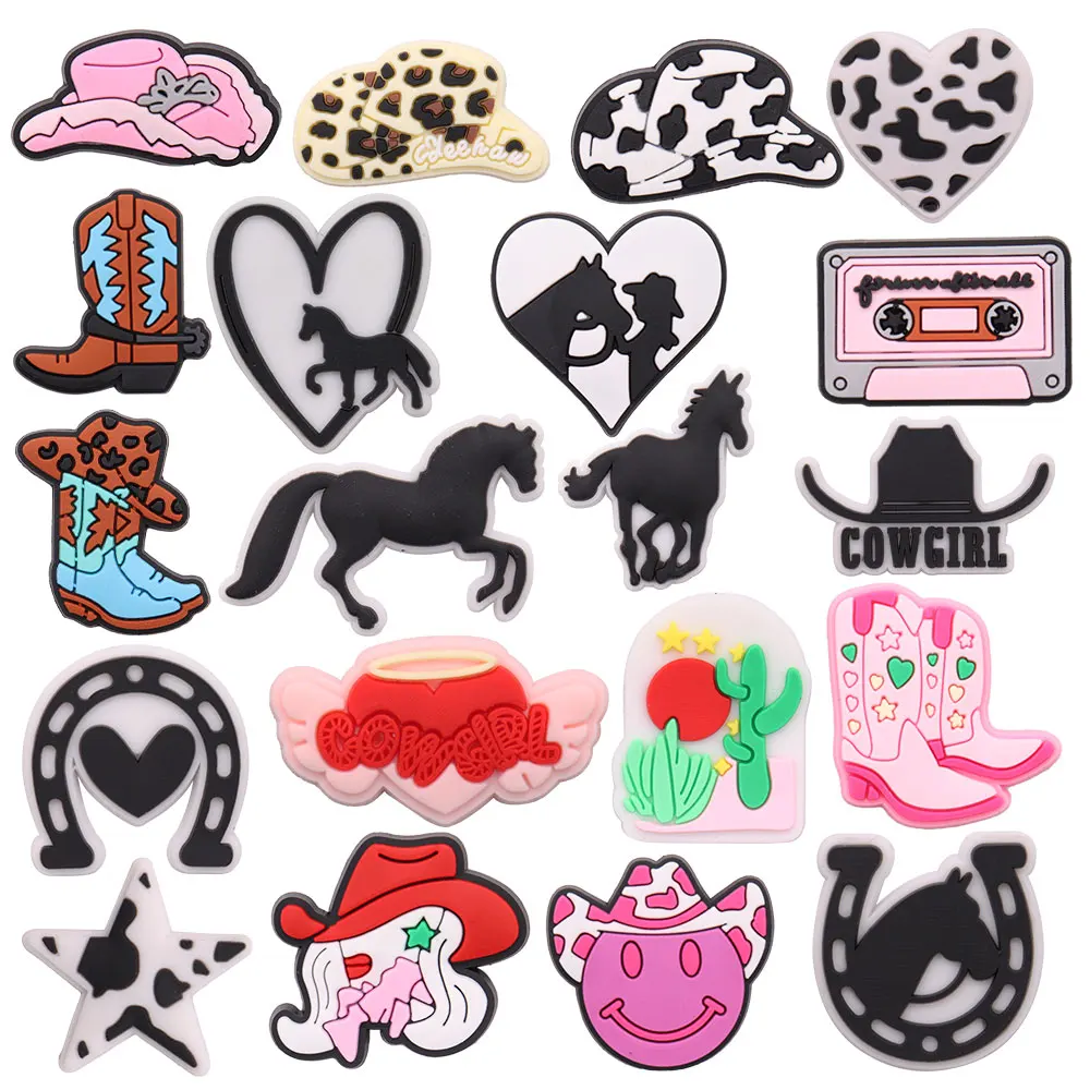 

1-20PCS PVC Animal Croc Charms Cowboy Cowgirl Star Hat Horse Garden Shoes Button Decorations Slipper Accessories Kid Xmas Gifts