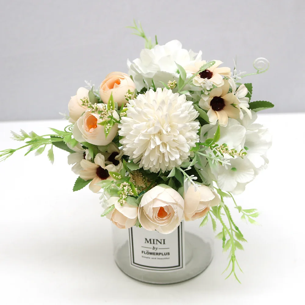 

7-fork rose simulation flower Bingcha bud flower peony flower family wedding office interior DIY decorative fake plant