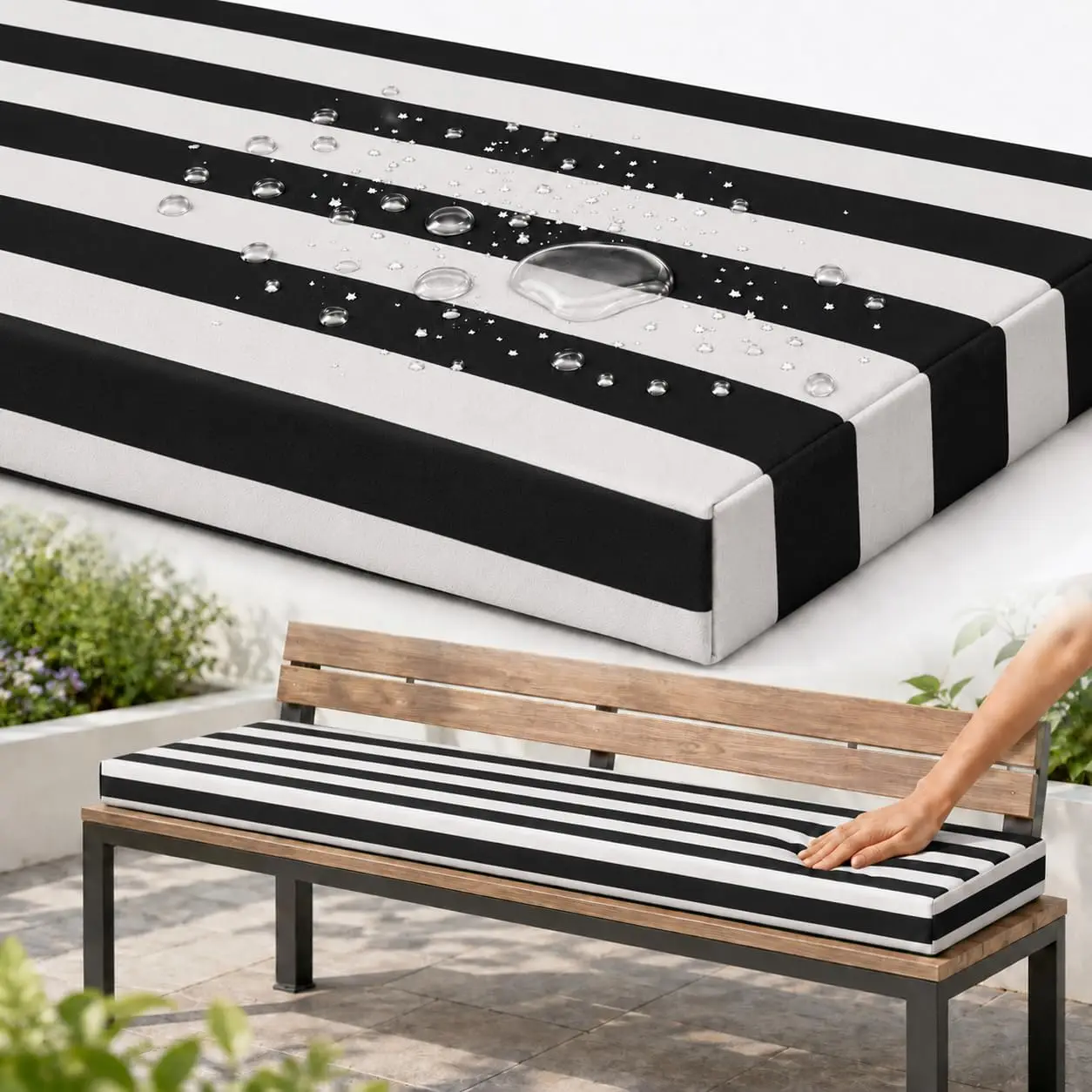 Фото Подушка для скамейки Stripe, мягкая водонепроницаемая удобная подушка для сиденья, подушка для использования в помещении и на улице, для сада, патио, кухни, для 2-местной обеденной скамейки №1