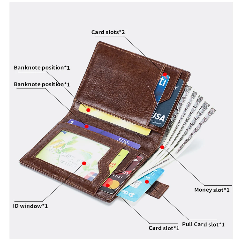 RFID Blocking Genuine Leather Men's Short Wallet Oil Wax Skin Bifold Purse Credit Card Wallet Money Bag Vintage Style