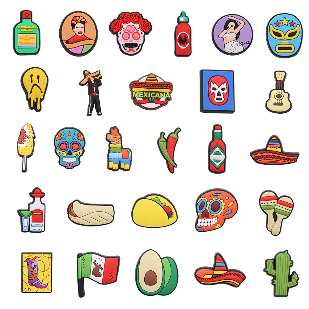 

27PCS PVC Fridge Magnetic Sticker Wine Mexican Guitar Corn Horse Chili Hat Taco Skull Flag Avocado Cactus Refrigerator Magnets